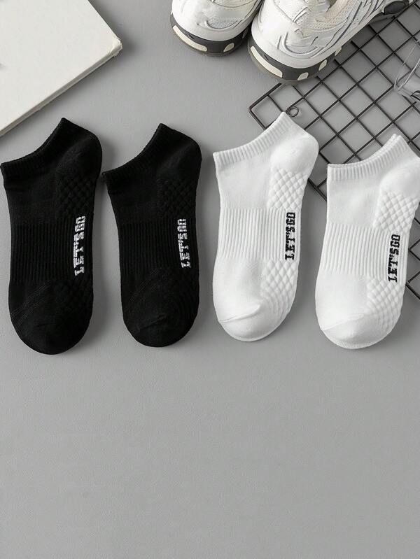4pairs (2 Black, 2 White) Massage Bottom Sports No-Show Socks, For Gym