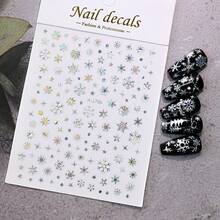 1片白色雪花冬季指甲貼花自粘箔貼紙10x8cm雪花字母貼紙裝飾美甲配件貼花聖誕假期新年美甲裝飾