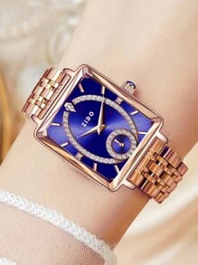 1pc Square Shaped Ladies' Wrist Watch - Gold - View 8