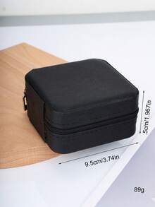 1pc耳环手链首饰盒简约迷你方形耳钉收纳盒防尘分层便携式拉链首饰收纳盒黑色旅行女珠宝绒布首饰盒