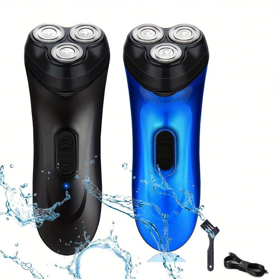 1 件藍色男士智慧電動刮鬍刀:可充電、可水洗,非常適合刮鬍和修剪鬍鬚!電動刮鬍刀旋轉三刀片男士刮鬍刀鬍鬚刀 - 藍色 - 查看 1