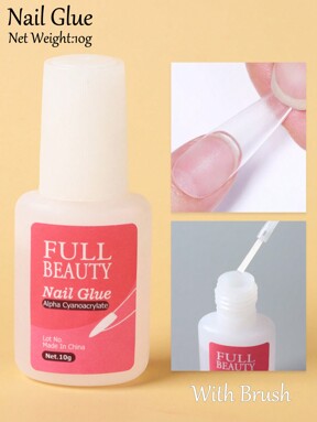 10g Fast-Dry Nail Glue False Nail Tips Adhesive with Brush Super Strong Sticky Rhinestone Fake Nails Gel Manicure
