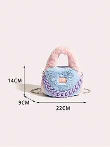 拼色柔軟絨毛袋,鏈條肩背包,蓬鬆女士手提包,小方包,毛茸茸可愛袋,絨毛手拿包,上把手提包,適用於女性,少女,秋冬,戶外 - 藍色 - 查看 10