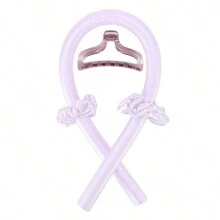 4入組女士彈性髮捲器套裝，搭配發箍，過夜髮捲器套裝，包括髮帶和夾子，時尚髮型工具 - 紫色 - 查看 4