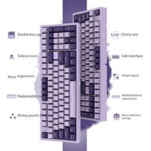 Firstblood B16 紫丁香機械鍵盤 有線鍵盤 遊戲鍵盤 96 鍵彩色磁性面蓋 原廠櫻桃軸 Pbt 鍵帽 櫻桃紅軸 98 級分類 - 紫色 - 查看 5