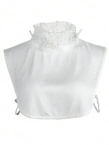 透明網紗維多利亞風格現代高領荷葉邊領內可拆式假領服裝裝飾領子 - 白色 - 查看 7