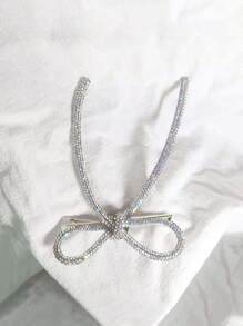 1 pieza Clip de pelo de mujer con decoración de lazo blanco y mariposa, con cristales, perfecto para fiesta, regalo, tiaras reales, Día de San Valentín, accesorios para el cabello, pasadores de pelo, pinzas para el cabello, artículos escolares, universidad, horquilla - Blanco - Ver 3