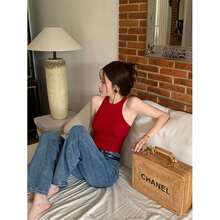 MISHAKA Women's Backless Tank Top With Chest Pads, Beautiful Back Cross Design, Sexy And Unique Style, Ideal For Summer And Underwear, Designer Feeling Blouse - Red - View 2