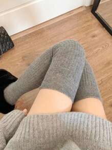 1對女性簡約休閒過膝襪,秋冬jk風格 - 灰色 - 查看 3