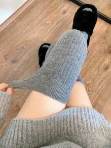 1對女性簡約休閒過膝襪,秋冬jk風格 - 灰色 - 查看 4