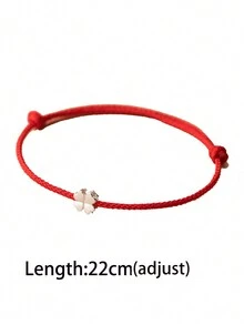 1入組時尚925純銀四葉草設計紅繩手鍊,適用於日常佩戴且可調節大小 - 紅色 - 查看 2