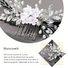 Unicra Flower Bride Wedding Hair Comb Silver Crystal Bridal Hair Accessories Pearl Hair Piece for Women and Girls - 銀色 - 查看 5
