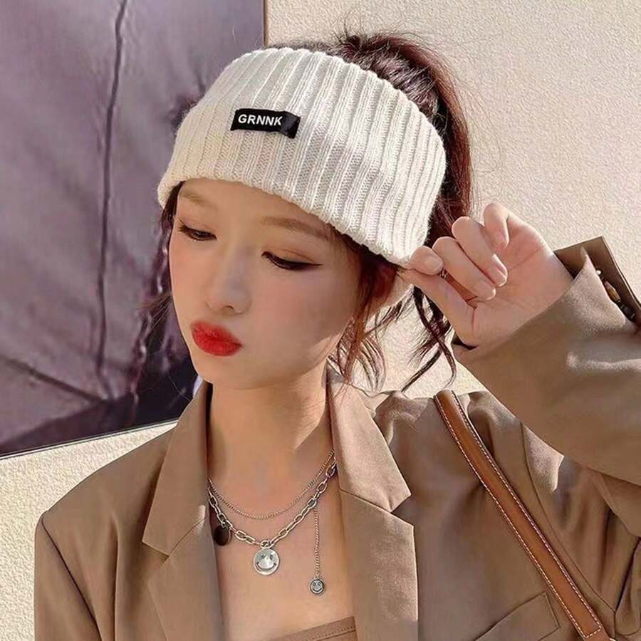 1條女士運動頭帶,字母印花寬版洗臉髮箍,實色髮飾