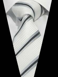 1條男士休閒/正式8cm方格/條紋領帶,流行的派對/婚禮/假日配件,採用藍色、白色或紫色聚酯/絲織物