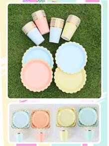 10 Vasos Desechables Amarillos Con Borde Dorado, Diseño De Arte De Estampado De Lámina - Amarillo - Ver 1