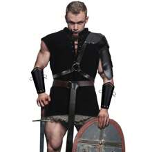 7 Pcs Men Renaissance Costume Set Medieval Pirate Shirt Viking Shawl Accessories For Men - Black - View 9