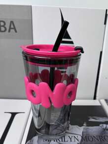 1 件 Aurora Borialis 玻璃杯,簡約設計多功能茶杯,創意字母印花杯套和吸管,送給朋友的禮物 - 粉色 - 查看 4