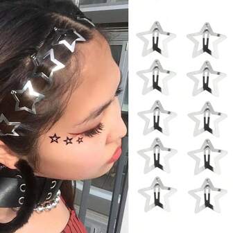10 件/5 件 星星发夹 按扣星星发饰 女士防滑星星发夹 配饰 银色金属发夹 星星发夹 女士星星发夹 星星发夹 Y2k
