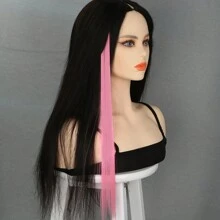 6片彩色夹式接发片，派对挑染，20英寸粉色直发接发片，夹式合成假发，适合万圣节装扮、圣诞节、新年礼物，女士（粉色） - 粉色 - 查看 5