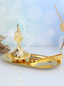 1套手持金色香爐,適用於阿拉伯節日,帶有金屬夾/托盤的小型香爐 - 金色 - 查看 4