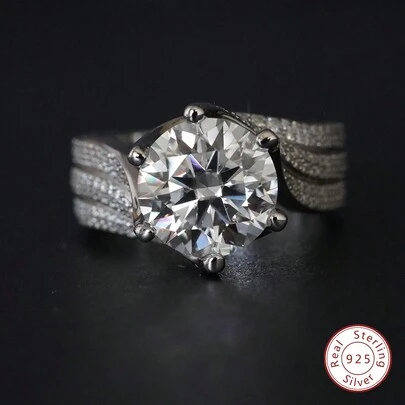 5 Carat Moissanite Engagement Ring/Wedding Ring, 925 Sterling Silver, Promise Ring/Eternity Ring/Anniversary Ring, Luxury Jewelry, Gift For Her, Bridal Jewelry, Diamond Ring