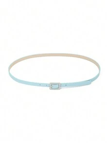 1個女士薄金屬腰帶,附有鑽石金屬扣和pu皮革飾邊,淺藍色