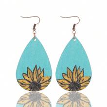 1對女士西式向日葵木質樹脂垂墜耳環