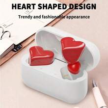 1 件白色心形设计无线耳机，带充电盒，ANC Enc 防噪音，通话清晰，立体声，低延迟和高保真，适合音乐/游戏/运动，佩戴舒适，精美礼品包装