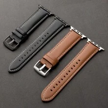 1條男女皆宜商務風格手錶錶帶,38/40/41/42/44/45/49mm Apple Watch Ultra/se/8/7/6/5/4/3/2/1通用的黑色/啡色超薄合成皮革手帶 - 黑色 - 查看 2