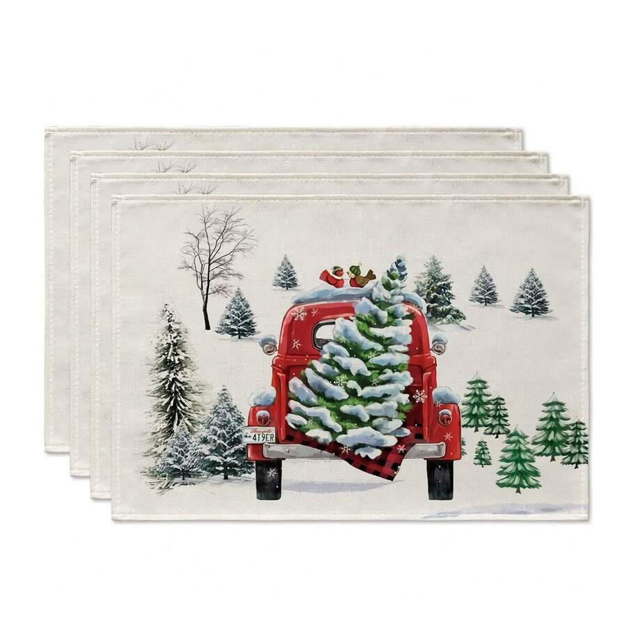 4pcs/set Selling Christmas Patterned Heat Insulated Mat For Western Cuisine, Tea Table And Home Decoration - Apricot - View 1