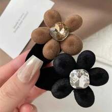 2 件裝女式雙色天鵝絨花朵髮夾,帶水鑽,優雅甜美風格,適合校園時尚,適合節日派對舞蹈,可用作禮物