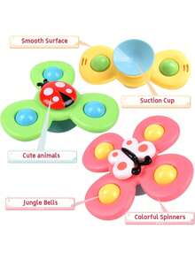 1 Set Of 3 Random Color Insect Design Suction Cup Spinning Top And Flower Gyro Infant Educational Toy, Rotating Disk Type - Multicolor - View 4