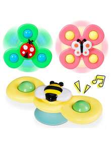1 Set Of 3 Random Color Insect Design Suction Cup Spinning Top And Flower Gyro Infant Educational Toy, Rotating Disk Type - Multicolor - View 2