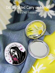 可摺疊口袋化妝鏡,1入組萬聖節骷髏頭圖案正方形兩面式緊湊化妝鏡,桌上鏡子,女性和女孩的便攜旅行鏡子,女人媽媽妻子姐妹青少女女友送禮和裝飾品