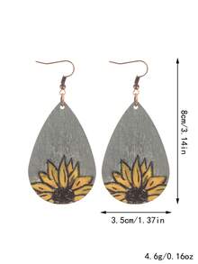 1對女士西式向日葵木質樹脂垂墜耳環