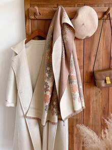 1 件女式秋冬雙色花朵提花人造羊絨披肩和厚保暖圍巾,適合日常使用 - 彩色 - 查看 2