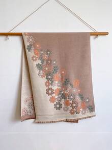 1 件女式秋冬雙色花朵提花人造羊絨披肩和厚保暖圍巾,適合日常使用 - 彩色 - 查看 3