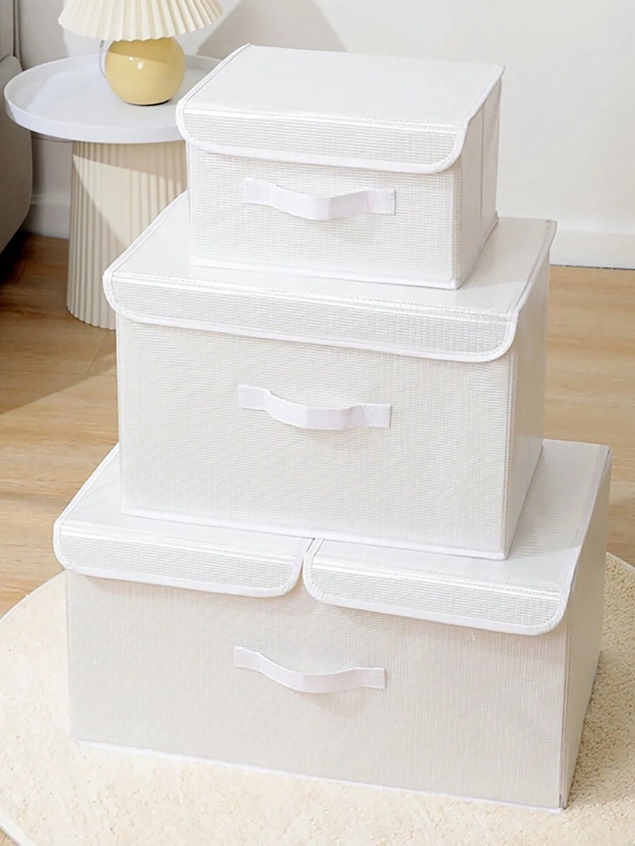 1個白色pp板儲物箱(帶蓋),用於棉被衣物整理,可折疊,適合衣櫥、內衣、褲子儲物 - 白色 - 查看 1