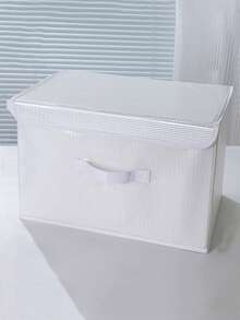 1個白色pp板儲物箱(帶蓋),用於棉被衣物整理,可折疊,適合衣櫥、內衣、褲子儲物 - 白色 - 查看 2