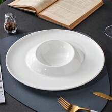 1pc Volcano-Shaped Ceramic Plate With Inner Bowl, Multipurpose Dish For Soup, Salad, Pasta, Fruit And Dessert, Creative Tableware With French & Scandinavian Style, White, 10 Inch Or 12 Inch Available - White - View 2