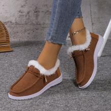 Women's Thickened Flat Warm Shoes: Thick Bottom Snow Boots, Non-slip, Simple, Low-heeled, Casual, Soft-soled Warm Canvas Shoes