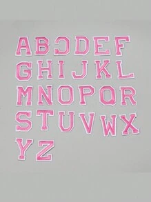 Iron on Letter Patches Pink 26Pieces Creative Fashion Alphabet Sewing on Appliques Embroidered Letters Decorate Repair Patches for Hats Shirts Jeans Shoes - Pink - View 1