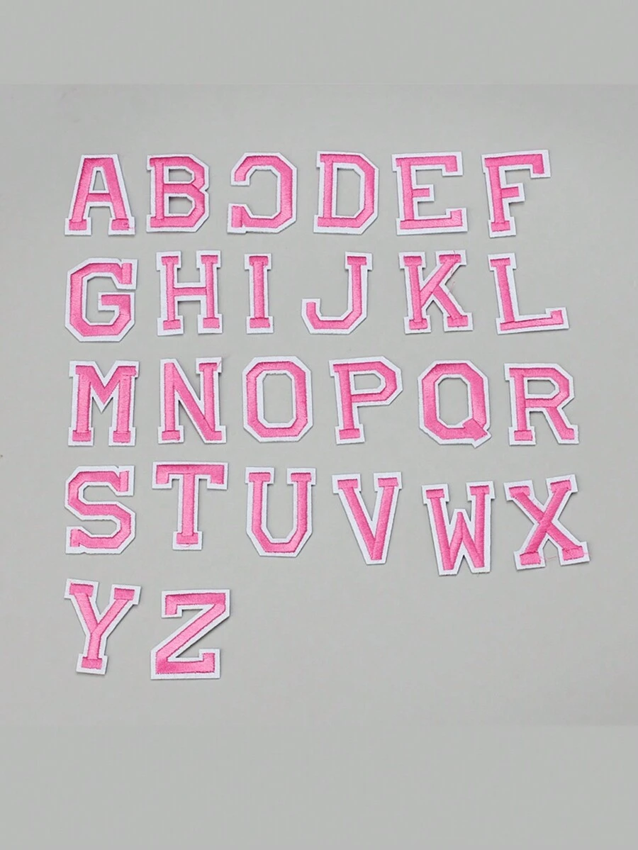Iron on Letter Patches Pink 26Pieces Creative Fashion Alphabet Sewing on Appliques Embroidered Letters Decorate Repair Patches for Hats Shirts Jeans Shoes - Pink - View 1