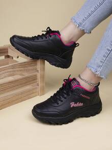 冬季休閒舒適厚底高跟粗跟鞋時尚戶外保暖步行鞋通勤日常跑步鞋