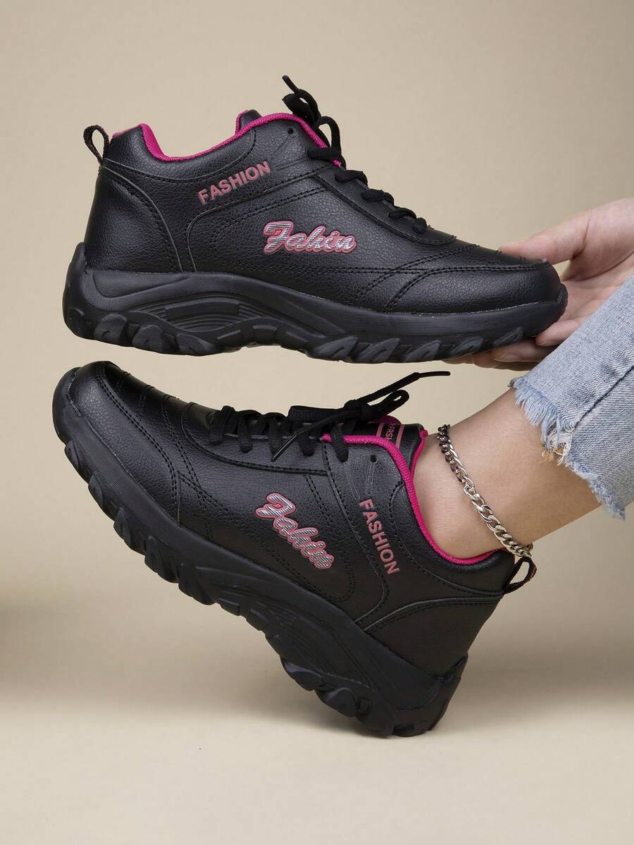 冬季休閒舒適厚底高跟粗跟鞋時尚戶外保暖步行鞋通勤日常跑步鞋