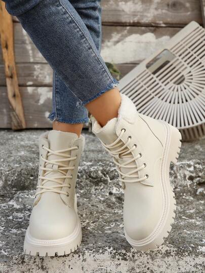 女士新款个性化休闲户外街头厚底舒适系带保暖弹力切尔西靴