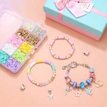 362件女孩diy黏土珠子製作用品和魅力手鐲製作套件,送禮即用,有趣又容易做,可愛閃亮珠寶套件手工禮物盒,適用於生日、聖誕、新年珠寶製作禮物盒 - 彩色 - 查看 2