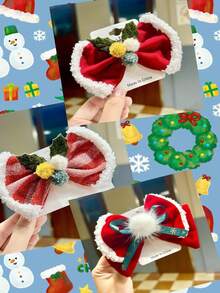 3入組聖誕主題絨毛蝴蝶結髮夾，適用於女孩，適合聖誕派對