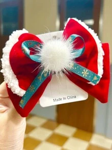 3入組聖誕主題絨毛蝴蝶結髮夾，適用於女孩，適合聖誕派對