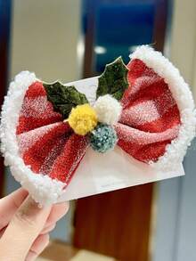 3入組聖誕主題絨毛蝴蝶結髮夾，適用於女孩，適合聖誕派對